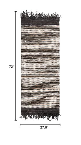SAFAVIEH Vintage Leather Collection Runner Rug - 2'3" x 6', Dark Brown & Multi, Handmade Boho Fringe Leather, Ideal for High Traffic Areas in Living Room, Bedroom (VTL373C) - color: Dark Brown/Multi, size: 2'3" x 6' (Runner)