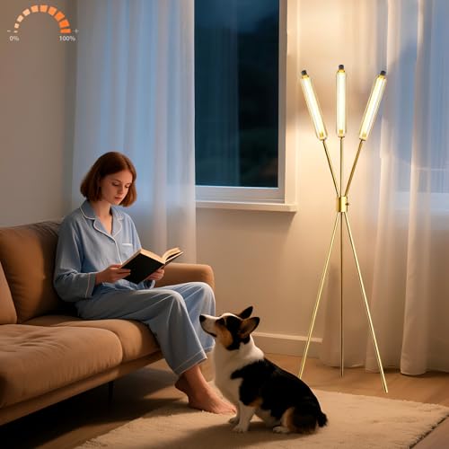 Lightdot LED Tripod Floor Lamps for Living Room, Stepless Dimmable Modern Standing Tall Lamp with 360° LED LampHead,Mid Century Industrial Floor Lamp for Bedroom/Sofa Beside/Corner Decor-Gold - color: Gold-111A