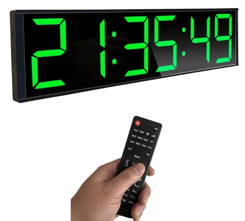 26'' Huge Digital Wall Clock, Home Gym Interval Workout Timers, with Countdown, Stopwatch, 7-Color Light, 8-Alarms, Calendar/Temperature Display, for HIIT/Tabata/FGB/EMOM (Green)