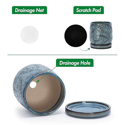 D'vine Dev Embossed Leaves Ceramic Planter, 4 in, Ocean Teal, 27-A-Z-8 - color: Ocean Teal, size: 4 Inch