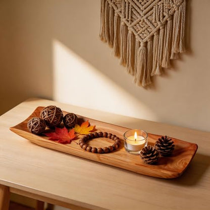22.8" Decorative Tray Wood Dough Bowl, Long Fruit Bowl,Large