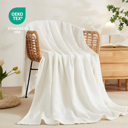 EMME Muslin Cotton Blanket Adults Heather White Throw XL 50"x70" - color: 04-white-1, size: Large Throw (50" X 70")