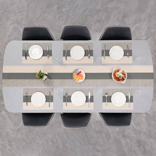 Placemats Set of 4, Vinyl Woven Heat-Resistant Place Mats - color: Beige Dark Gray, size: Set of 4
