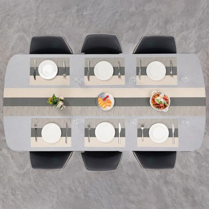 Placemats Set of 6, Vinyl Woven Heat-Resistant Place Mats - color: Beige Dark Gray, size: Set of 6
