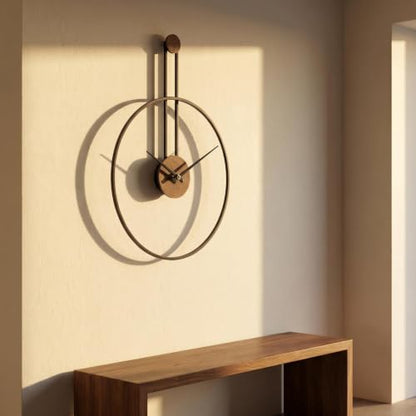 Modern Minimalist Black Metal Ring Wooden Silent Wall Clock Decor