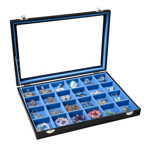 Stratalife 24 Grid Earring Organizer, Jewelry Holder Organizer with Lid - color: Blue-Black, size: 24 Grid