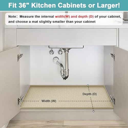 Under Kitchen Sink Mats and Protectors, Waterproof, 34" x 22", Beige - color: Beige, size: 34" x 22"