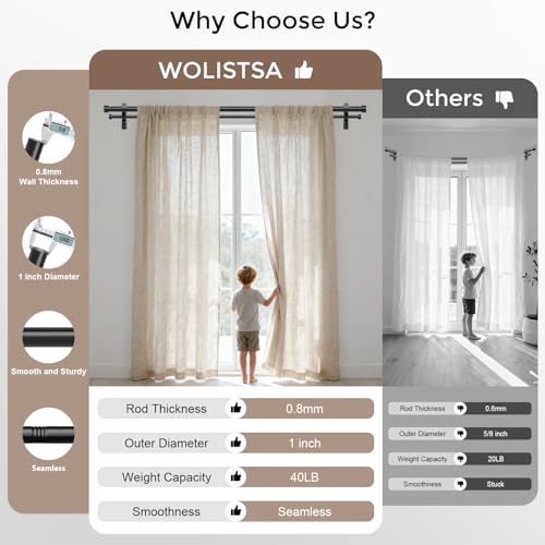 Double Curtain Rod, 36-153 Inch Black Modern Heavy Duty Dual Rods - color: Black, size: 36"-153"
