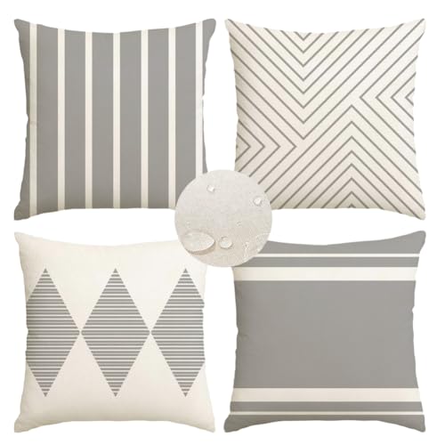Outdoor Pillows Covers 18x18 Waterproof,Grey and Beige Set of 4(No Insert) - color: Grey and Beige, size: 18" x 18" (Pack of 4)