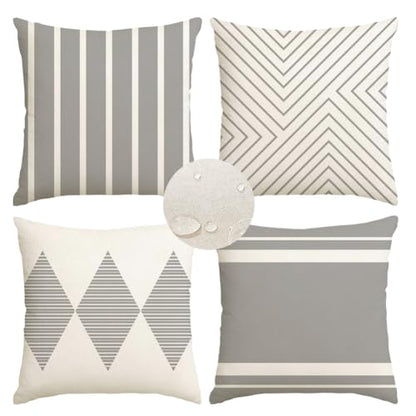 Outdoor Pillows Covers 18x18 Waterproof,Grey and Beige Set of 4(No Insert) - color: Grey and Beige, size: 18" x 18" (Pack of 4)