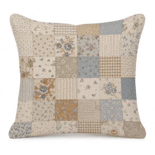 French Country Blue Floral Patchwork Throw Pillow Cover 18x18 - color: Blue
