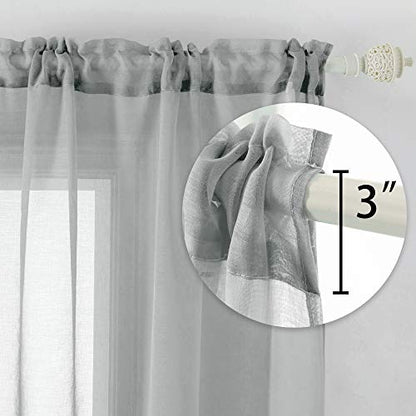 DUALIFE Grey Sheer Curtains 54 Inch Length,Faux Linen Semi Sheer Curtain Drapes for Living Room Bedroom Nursery Kitchen Bathroom Privacy Voile Window Treatment Panels,Gray,52 x 54 Inches,Set of 2 - color: Grey, size: 52"W x 54"L (Pack of 2)