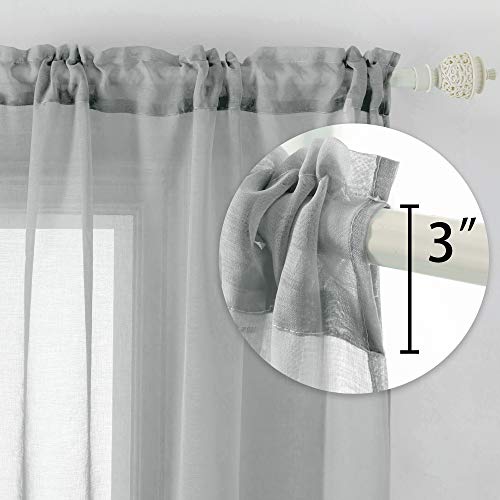 DUALIFE Grey Sheer Curtains 63 Inch Length,Faux Linen Semi Sheer Curtain Drapes for Living Room Bedroom Nursery Kitchen Bathroom Privacy Voile Window Treatment Panels,Gray,52 x 63 Inches,Set of 2 - color: Grey, size: 52"W x 63"L (Pack of 2)