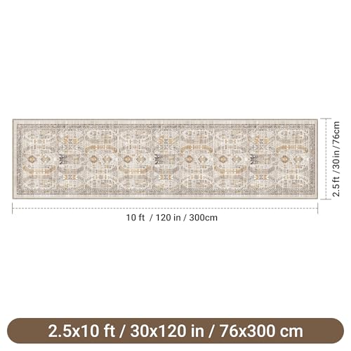 befbee 2'6"x10' Runner Rug for Hallway Washable Non Slip Kitchen Rug Brown - color: Brown/Gold, size: 2'6" x 10' (Runner)