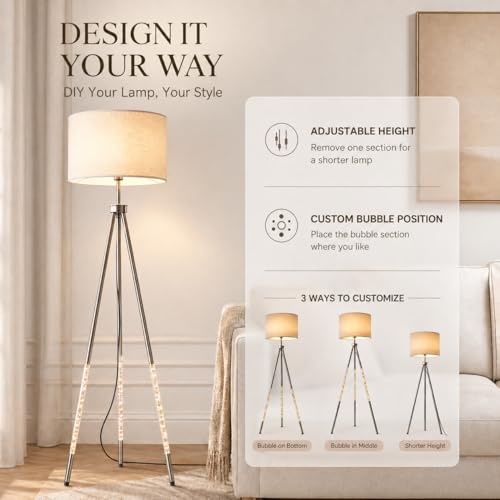 JOOFO Modern Metal Tripod Floor Lamp with Remote, 16.5" Linen Shade - color: Brushed Nickel