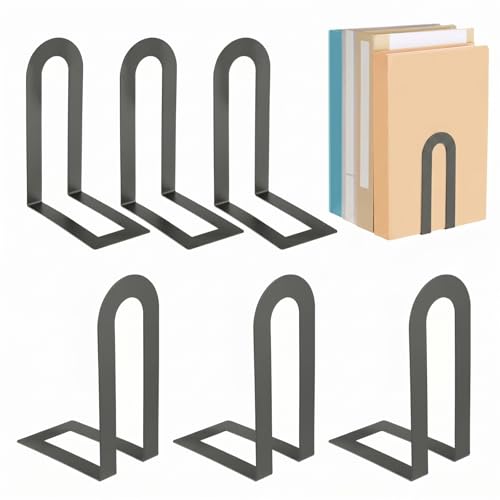 Chunful 6 Pcs Gray Metal BookEnds Shelves, 5.5 x 3.75 x 2.25 in - color: Gray, size: 5.5*3.75*2.25inch