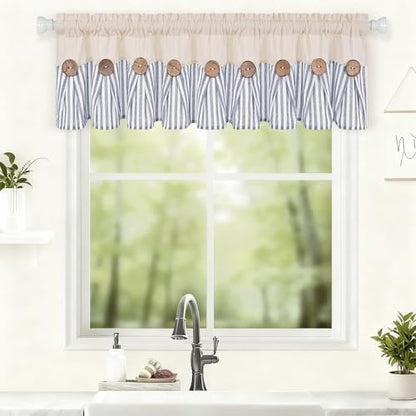 ASPMIZ Farmhouse Valances for Windows, Beige+Blue, 60x14 Inches, 1 Panel - color: Beige&blue, size: 60"W x 14"L (Pack of 1)