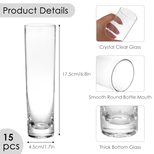 Fixwal 15 Pack Glass Cylinder Bud Flower Vases for Centerpieces