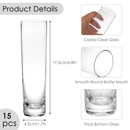Fixwal 15 Pack Glass Cylinder Bud Flower Vases for Centerpieces