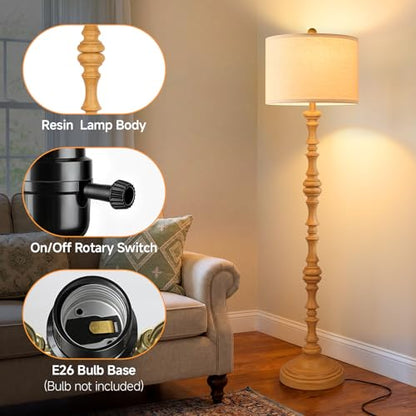 Coucrek 61" Farmhouse Floor Lamp for Living Room, Antique Wood Rustic Lamp - color: Wood