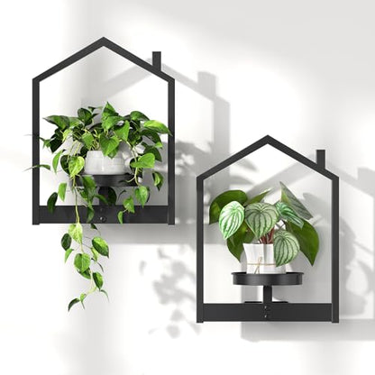 HOOBRO Metal Floating Shelves 2 Pack,Wall Plant Holder Shelf