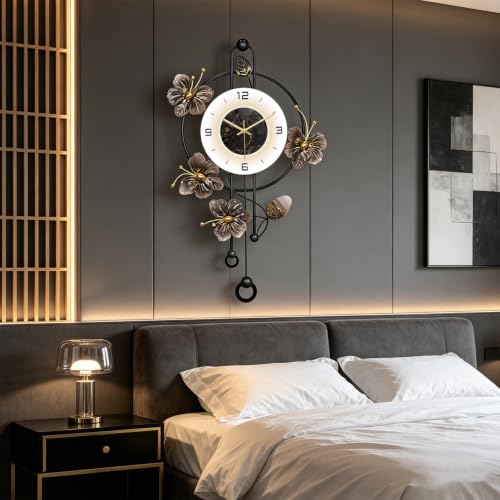 Large Wall Clock Silent Quartz Pendulum Modern Wall Decor 18.8x29.5in - color: White