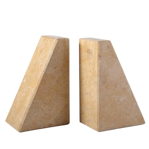 Koville Marble Bookends for Shelves, Large Bookends for Heavy Books, Non-Slip Heavy Duty Book Stopper for CD/Movies, Aesthetic Decorative Bookends for Shelves Table Home Decor(Brown) - color: Trapezoid-brown