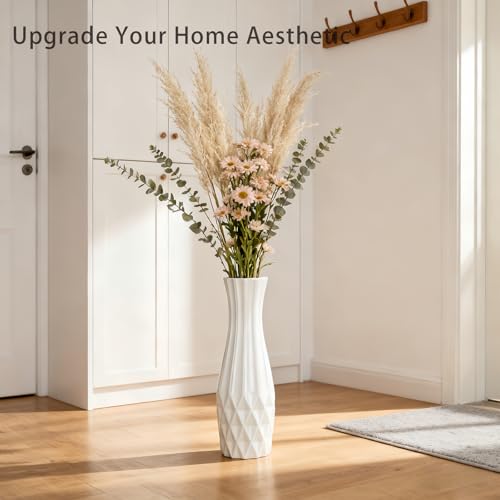 White Tall Ceramic Floor Vase, 17.7 Inch, Flared Geometric Design - color: Shape 2, size: 17.7 Inch