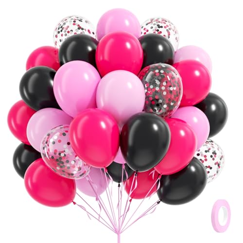 60pcs Pink and Black Balloons 12inch with Black Hot Light Pink Balloons - color: Hot Pink Black