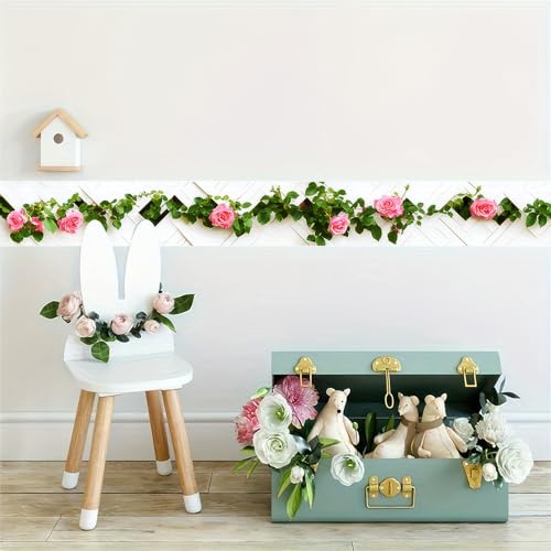 HOMETITUTE Peel and Stick Wallpaper Border 4x196in Rose Vine Pattern - color: Rose Vine
