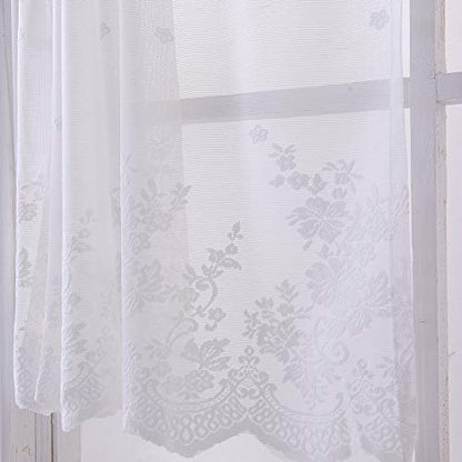 vctops Lace Sheer Kitchen Tier Curtain Set Floral Embroidered Cafe Tiers Rod Pocket Small Half Window Curtains 2 Panels (29" x 35", White) - color: White, size: 29"W x 35"L (Pack of 2)