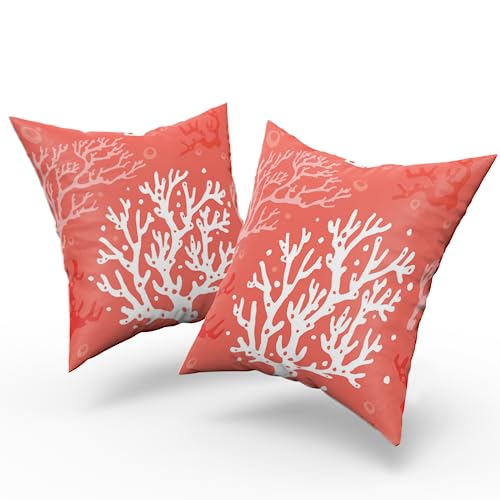 Nautical Coral Throw Pillow Covers Coastal Beach Ocean Themed 18 X 18 Inches Pillow Cushion Cases for Bedroom Living Room Sofa Set of 2 Cotton Decorative Pillowscase - color: Coral0610-2, size: 18" x 18" (Pack of 2)