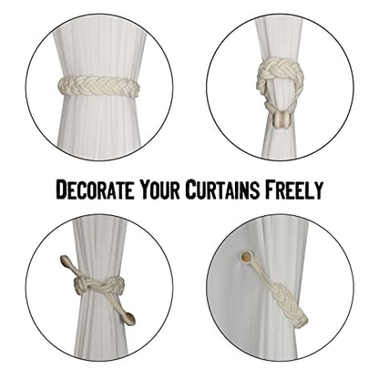 BEL AVENIR Curtain Tiebacks Magnetic 1 Pack Woven Drapery Holdback - color: Ivory Braid-1 Pack