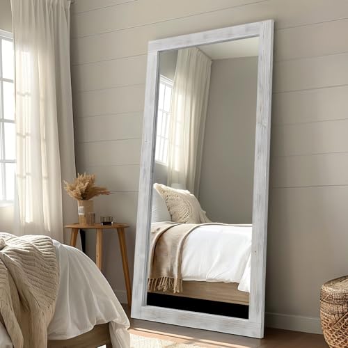MELOMOIR 71"x32" Large Full Length Mirror Wood Frame, Weathering White - color: Weathering White, size: 71"L x 32"W