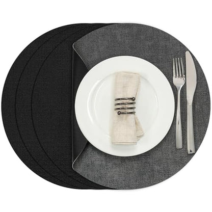 Myir JUN 14" Round Placemats Set of 4, Reversible Dual-Color Place Mats - color: Gray Black
