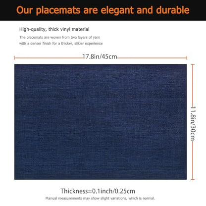 Navy Blue Vinyl Placemats Set of 6, Heat Resistant Table Placemats - color: Navy Blue
