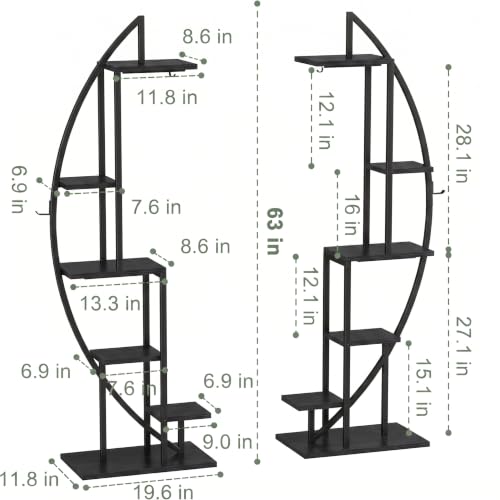 BACEKOLL Plant Stand with Grow Light, 2 Pack Tall Indoor Plant Shelf 6 Tier - color: Black + Black