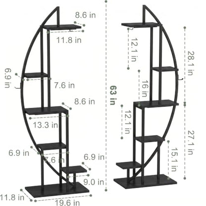BACEKOLL Plant Stand with Grow Light, 2 Pack Tall Indoor Plant Shelf 6 Tier - color: Black + Black