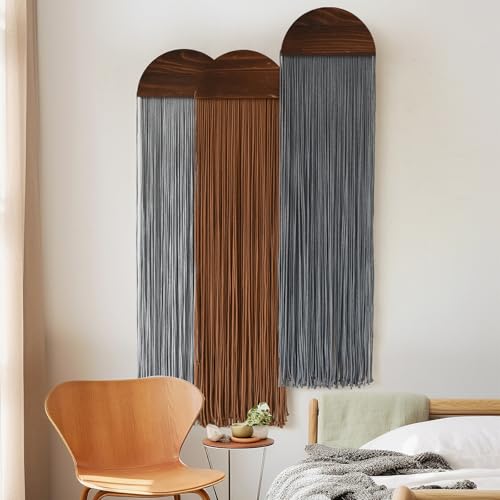 3Pcs Macrame Wall Hanging Handmade Boho Decor Yarn Craftsmanship 10"W*40"L - color: Grey and Brown