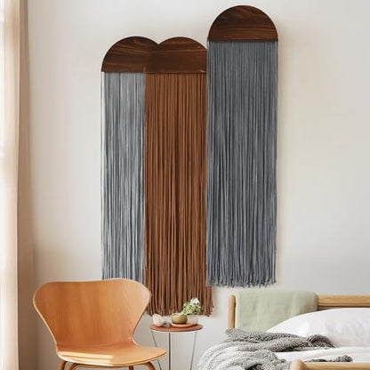 3Pcs Macrame Wall Hanging Handmade Boho Decor Yarn Craftsmanship 10"W*40"L - color: Grey and Brown
