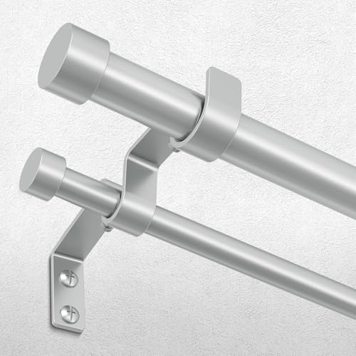 Double Curtain Rod, 36-153 Inch Silver Modern Heavy Duty Dual Rods - color: Silver, size: 36"-153"