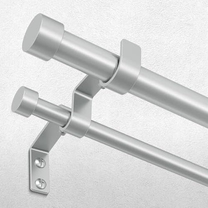 Double Curtain Rod, 36-153 Inch Silver Modern Heavy Duty Dual Rods - color: Silver, size: 36"-153"