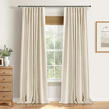 100% Blackout Shield Linen Textured Total Blackout Curtains 84 Inches Long - color: Alba | Butter Cream, size: 50"W x 84"L (Pack of 2)