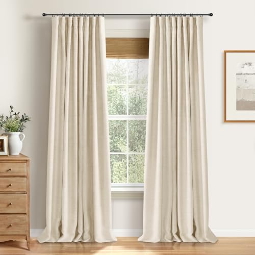 100% Blackout Shield Linen Textured Total Blackout Curtains 84 Inches Long - color: Alba | Butter Cream, size: 50"W x 84"L (Pack of 2)