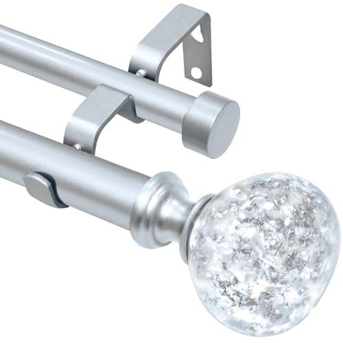 Silver Double Curtain Rod 48-84 Inch Heavy Duty Foil Resin Finial - color: Silver, size: 48-84"