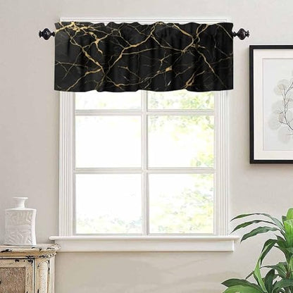 Gold Black Marble Valance, Modern Luxury Vinatge Marbling Abstract Ink Art Painting Blackout Short Window Curtain Treatment for Kitchen Bedroom Cafe Living Room, 54x18inch - color: Marble-11