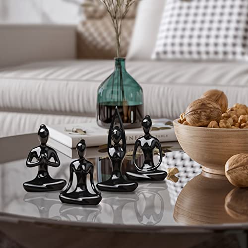 OwMell Lot of 4 Meditation Yoga Pose Statue Figurine Ceramic Yoga Figures - color: Black