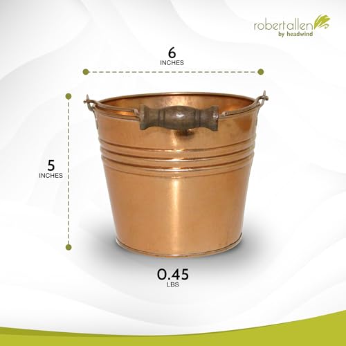 Headwind Vintage Collection - 6 Inch New Penny Banded Planter with Handles – Small Galvanized Buckets & Metal Flower Pots, Decorative Bucket Planter with Drainage Hole for Indoor Plants & Outdoor Gard - color: New Penny, size: 6"