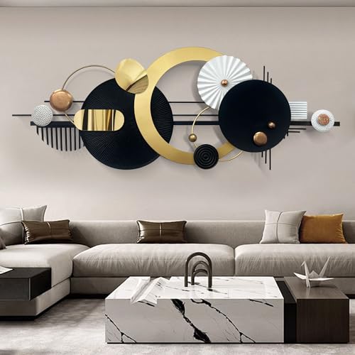 Large Modern Abstract Metal Wall Art, Black and Gold Geometric Circles Wall Decoration, Contemporary Home Decor,59 × 24 inches Wall Art for Living Room/Dinning Room/Bedroom/Entryway/Kitchen/Office - style: Modern Art
