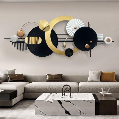 Large Modern Abstract Metal Wall Art, Black and Gold Geometric Circles Wall Decoration, Contemporary Home Decor,59 × 24 inches Wall Art for Living Room/Dinning Room/Bedroom/Entryway/Kitchen/Office - style: Modern Art